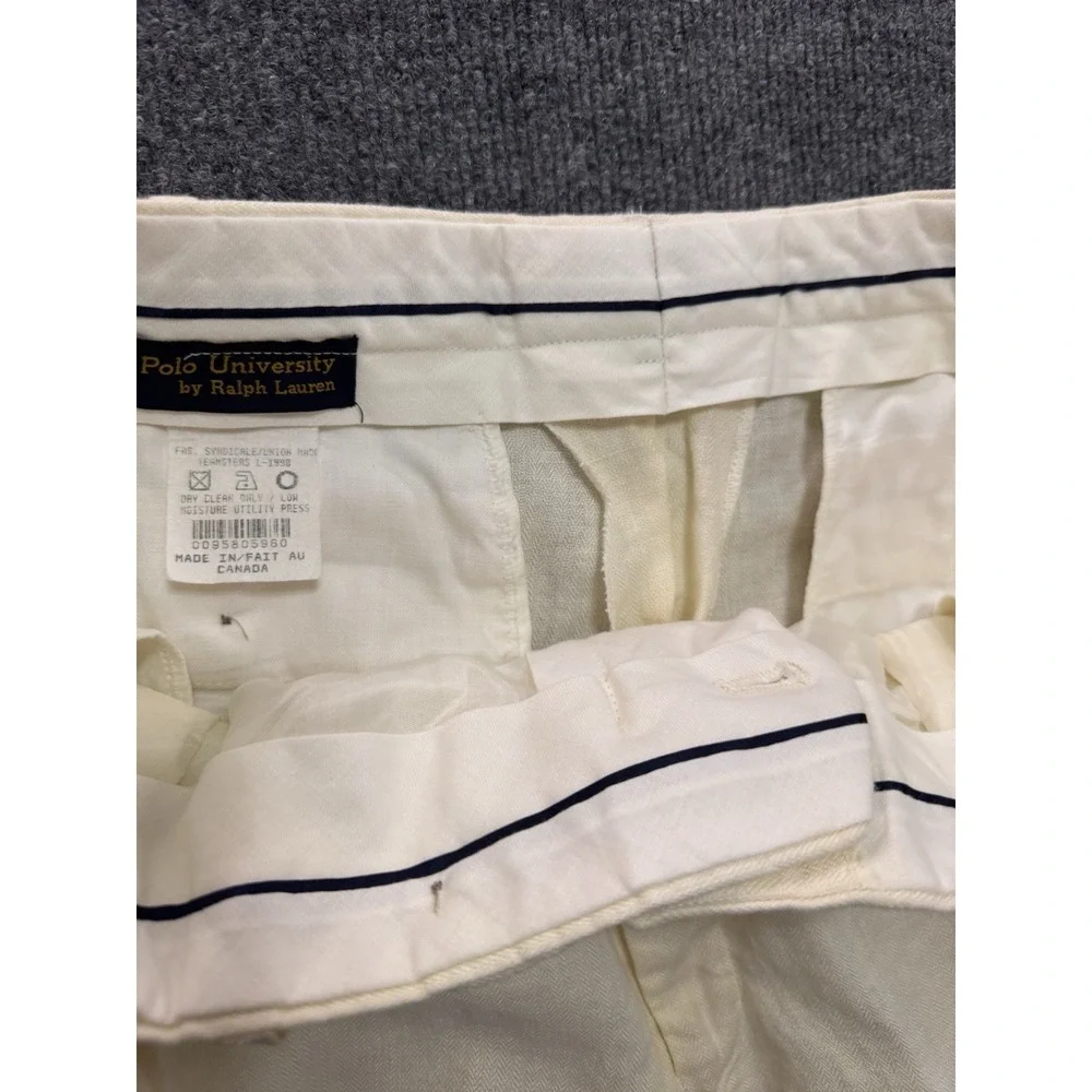 VTG Polo University Ralph Lauren Linen Trousers 42x30(37x29) Cream Herringbone